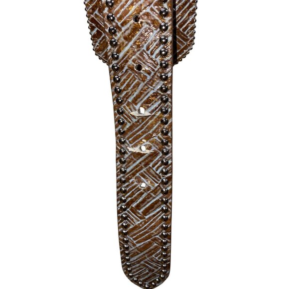 Ariat Wide Brown Western Rhinestone & Turquoise Genuine Leather Belt XL With Sil - Picture 10 of 11